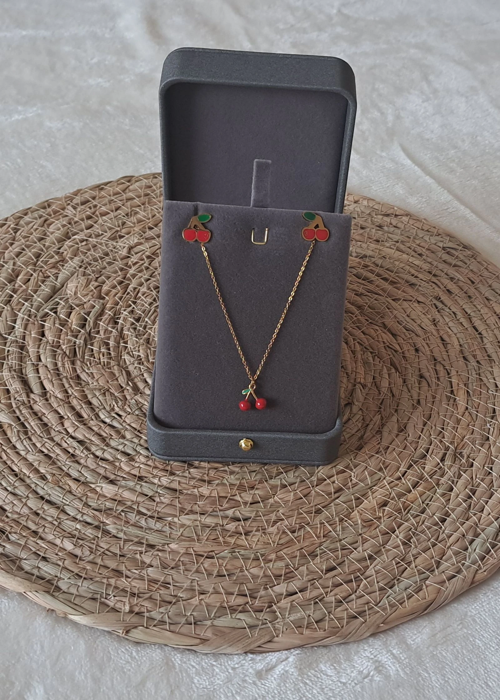 Gold Cherry Set 🍒 Necklace + Earrings • Stainless Steel • Y2K Cute Trend – photo 2